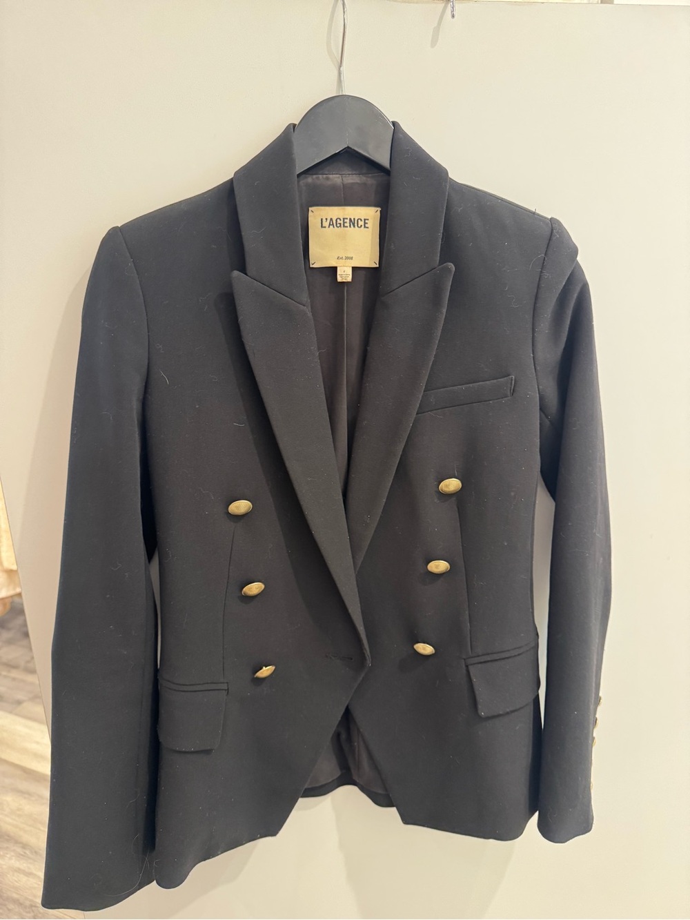 L'AGENCE Black Double-Breasted Blazer with Gold Buttons